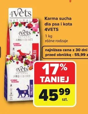 Karma sucha dla psa i kota 4Vets Natural promocja w Carrefour