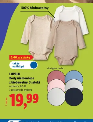 Body niemowlęce z biobawełny Lupilu 3-pak promocja w Lidl
