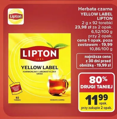 Herbata czarna Lipton Yellow Label promocja w Carrefour Market