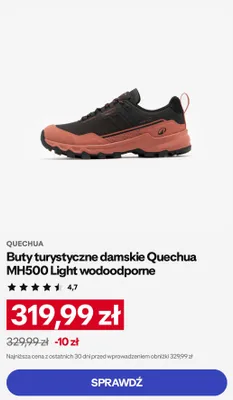 Buty turystyczne damskie Quechua MH500 Light wodoodporne promocja w Decathlon