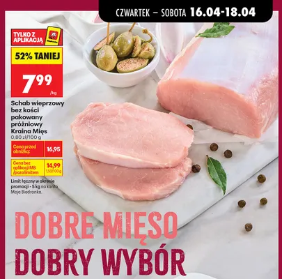 Schab wieprzowy bez kości pakowany bróżniowy promocja w Biedronka