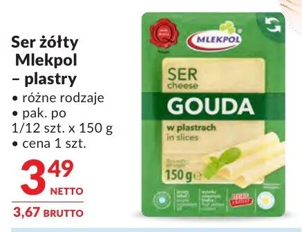Ser żółty Mlekpol - plastry różne rodzaje promocja w Makro