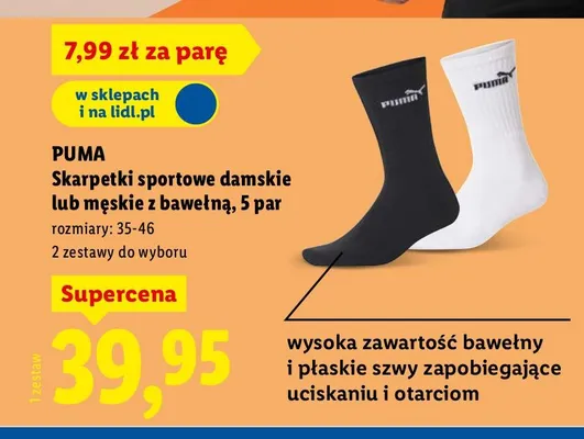 Skarpetki sportowe damskie lub męskie z bawełną, 5 par promocja w Lidl