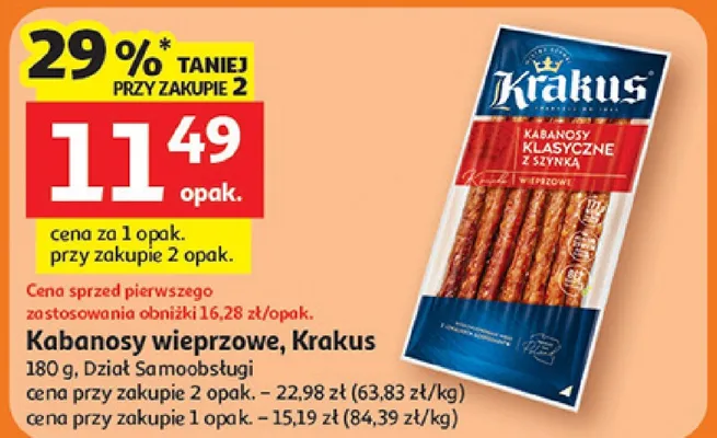 Kabanosy wieprzowe Krakus animex promocja w Auchan