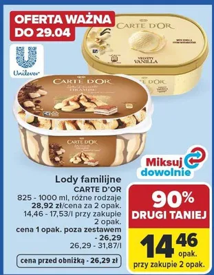 Lody familijne Carte D'Or promocja w Carrefour