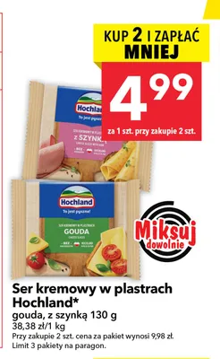 Ser kremowy w plastrach Hochland z szynką promocja w LEWIATAN