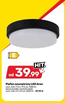 Plafon zewnętrzny LED Aron wym. 5,8 x 21 x 21 cm, 2235 lm promocja w Bricomarche