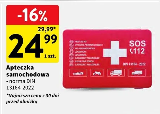 Apteczka samochodowa norma DIN 13164-2022 promocja w Intermarche