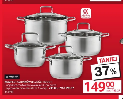 Komplet garnków 8 części Hugo + Ambition promocja w Selgros