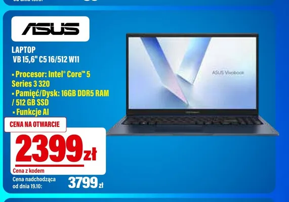 Laptop Vb 15,6" C5 16/512 W11 Asus promocja w RTV EURO AGD