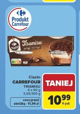 Ciasto Carrefour Tiramisu 4-pak 90 g promocja w Carrefour Market