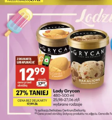 Lody Grycan bakaliowe promocja w Delikatesy Centrum