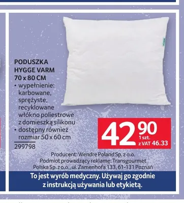 Poduszka Hygge Varm 70x80 cm promocja w Selgros