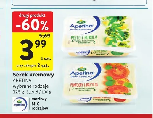Serek kremowy Apetina Pomidory i Bazylia promocja w Intermarche