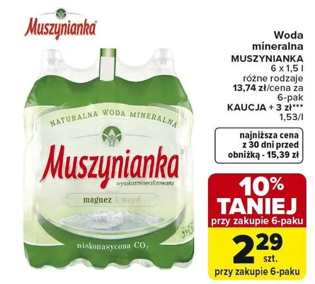 Woda mineralna naturalna wysokozmineralizowana niskonasycona CO2 magnez i wapń promocja w Carrefour