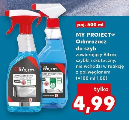 Odmrażacz do szyb zawierający Bitrex, szybki i skuteczny, nie wchodzi w reakcję z poliwęglanem promocja w Kaufland