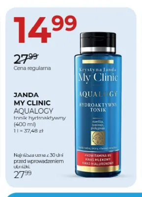 Tonik hydroaktywny My Clinic Aqualogy Janda promocja w Drogerie Jawa