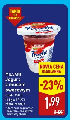 Jogurt z musem owocowym Milsani promocja w Aldi