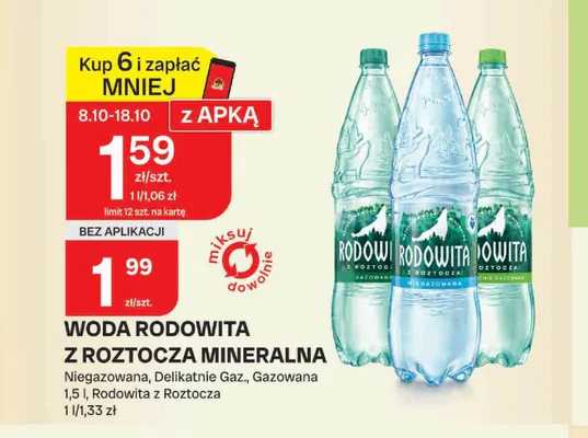 Woda mineralna gazowana Rodowita z Roztocza delikatnie promocja w Chorten