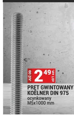 Pręt gwintowany Koelner DIN 975 ocynkowany M5x1000mm promocja w Merkury Market