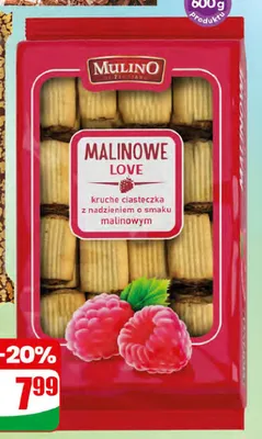 Ciastka kruche z nadzieniem malinowym Mulino Malinowe Love promocja w Dino