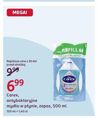 Antybakteryjne mydło w płynie zapas Carex promocja w Rossmann