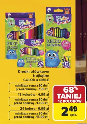 Kredki ołówkowe trójkątne Color & Smile 18 kolorów promocja w Carrefour