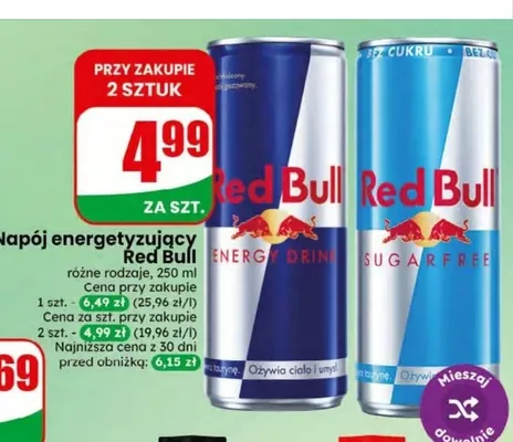 Napój energetyzujący Red Bull Sugarfree promocja w Dino