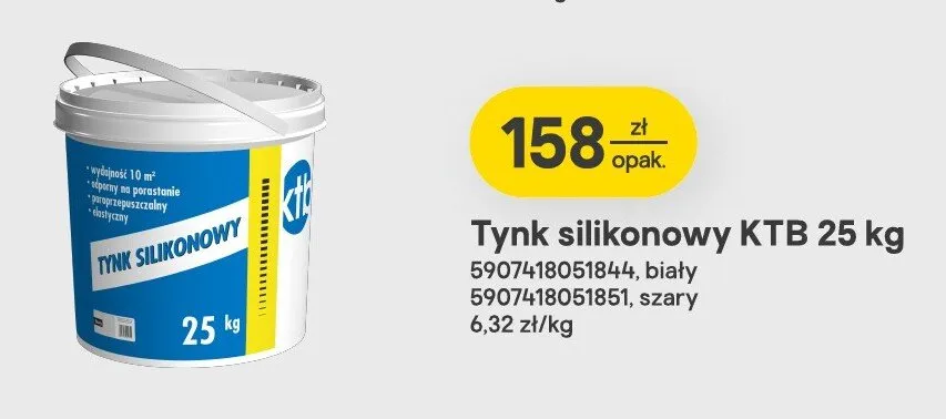 Tynk silikonowy KTB biały promocja w Castorama