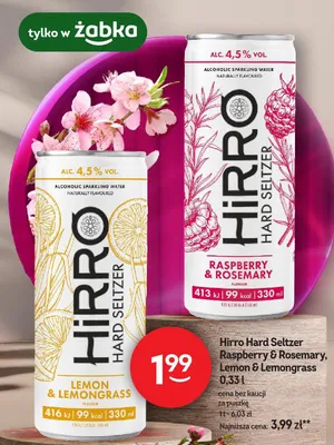 Napój alkoholowy gazowany Hirro Hard Seltzer Raspberry & Rosemary promocja w Żabka