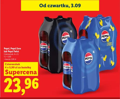 Napój gazowany Pepsi 4-pak 2 l promocja w Lidl