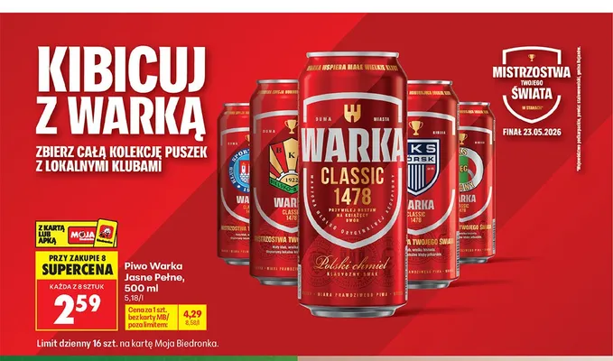 Piwo Warka Jasne Pełne promocja w Biedronka