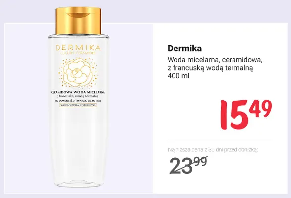 Woda micelarna Dermika ceramidowa z francuską wodą termalną promocja w Rossmann