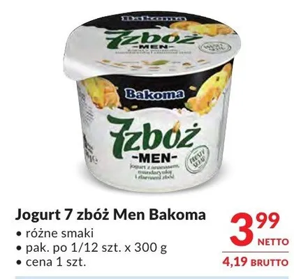 Jogurt 7 zbóż Men Bakoma różne smaki promocja w Makro