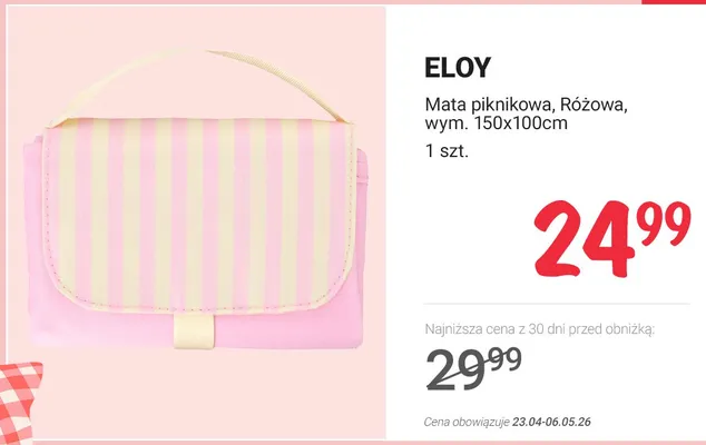 Mata piknikowa różowa 150x100cm Eloy promocja w Rossmann