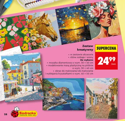 Zestaw kreatywny obraz do malowania 40x50 cm promocja w Biedronka