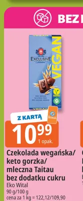 Czekolada wegańska bez dodatku cukru Taitau promocja w Leclerc