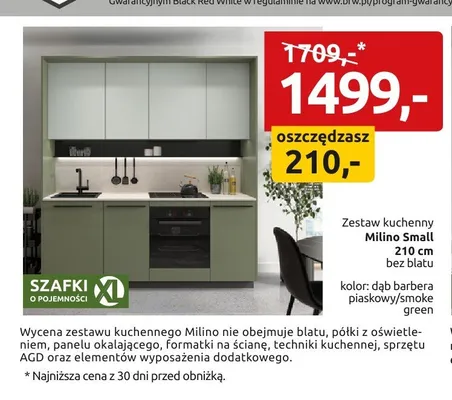 Zestaw kuchenny Milino Small 210 cm bez blatu promocja w Black Red White