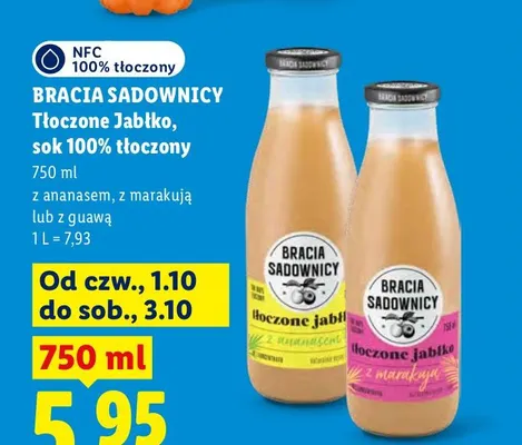 Tłoczone Jabłko sok tłoczony z ananasem Bracia Sadownicy 100% promocja w Lidl