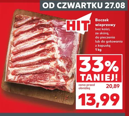 Boczek wieprzowy bez kości ze skórą do pieczenia lub do gotowania z kapustą promocja w Kaufland
