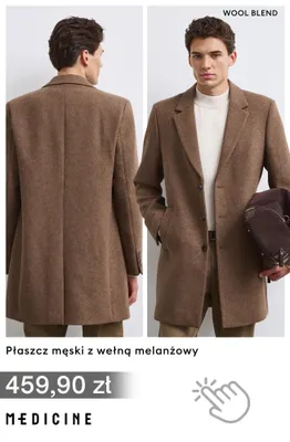 Płaszcz męski z wełną melanżowy Medicine promocja w Medicine