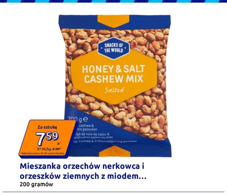 Mieszanka orzechów nerkowca i orzeszków ziemnych z miodem Snacks of the World promocja w Action