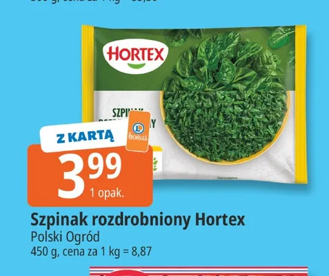 Szpinak rozdrobniony Hortex Polski Ogród promocja w Leclerc