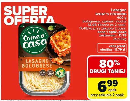 Lasagne bolognese, szpinak i ricotta promocja w Carrefour