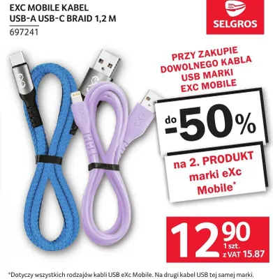 Kabel USB-A USB-C Braid 1,2m EXC Mobile promocja w Selgros