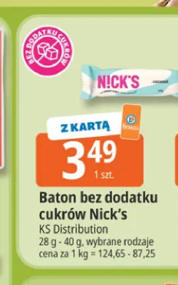 Baton bez dodatku cukrów Nick's promocja w Leclerc