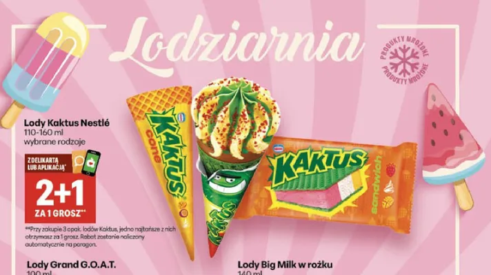 Lody kanapka Kaktus Nestlé promocja w Delikatesy Centrum
