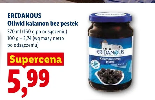Oliwki kalamon bez pestek Eridanous promocja w Lidl