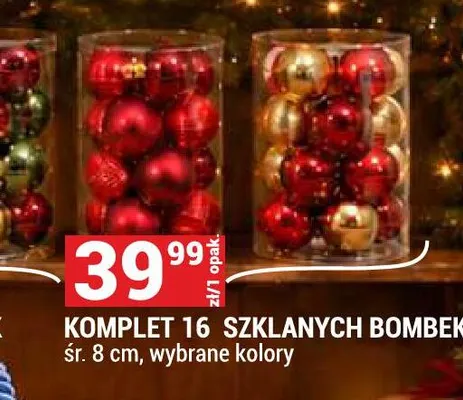 Komplet 16 szklanych bombek śr. 8 cm promocja w Merkury Market