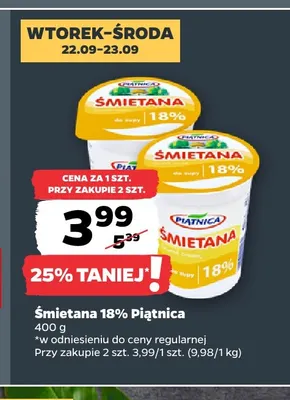 Śmietana Piątnica 18% promocja w Netto